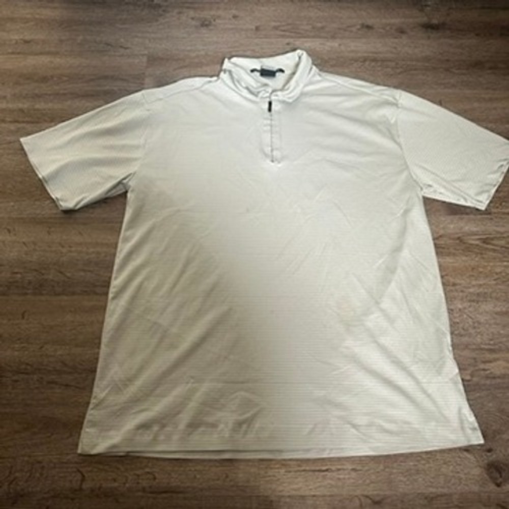 Nike Tiger Woods Platinum Fit Dry Golf Polo Shirt Mens Large Grey Stripe Q-Zip
